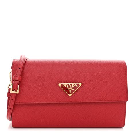 PRADA Saffiano Wallet With Shoulder Strap Fuoco